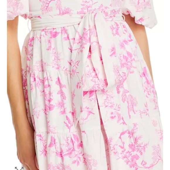 AQUA 🆕 Puff Sleeve Off-the-Shoulder Cotton Floral Tie Waist Dress - Exclusive M - Picture 5 of 16